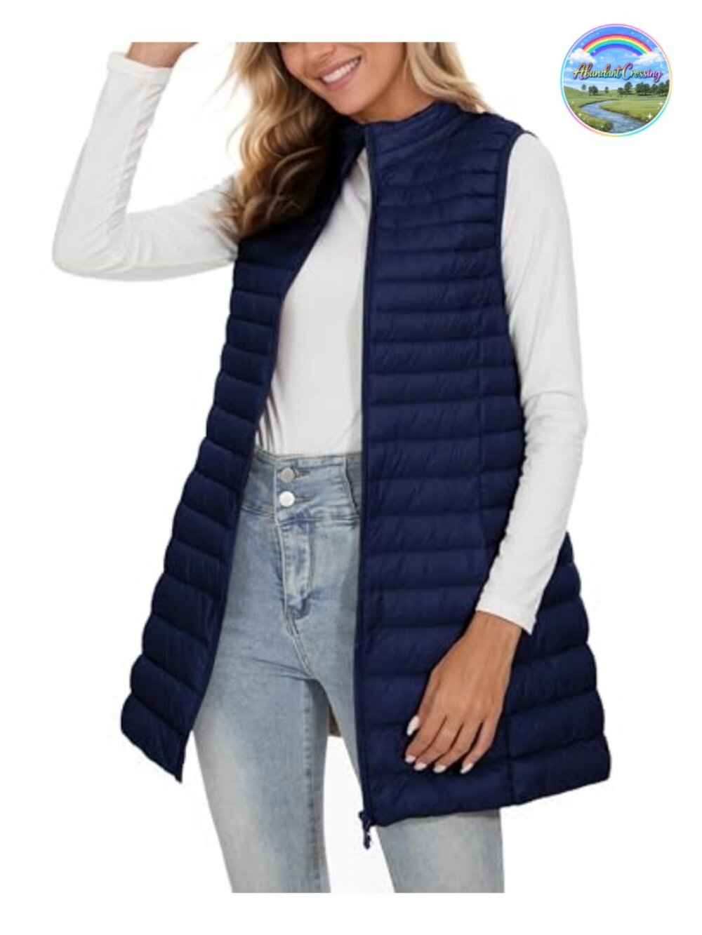 Long Puffer Vest Lightweight Down Vest Sleeveless Quilted Winter